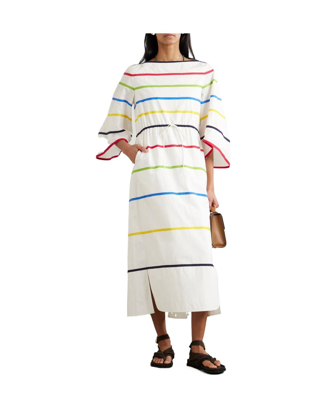 Rosie Assoulin Gray Ribbon Grosgrain-Trimmed Cotton-Poplin Midi Dress