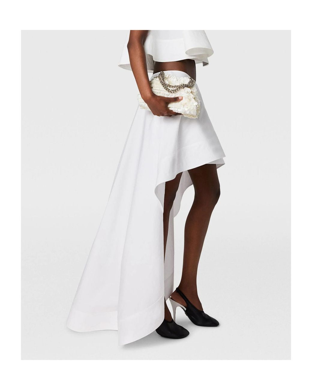 Stella McCartney White Ruffled-Overlay Midi Skirt