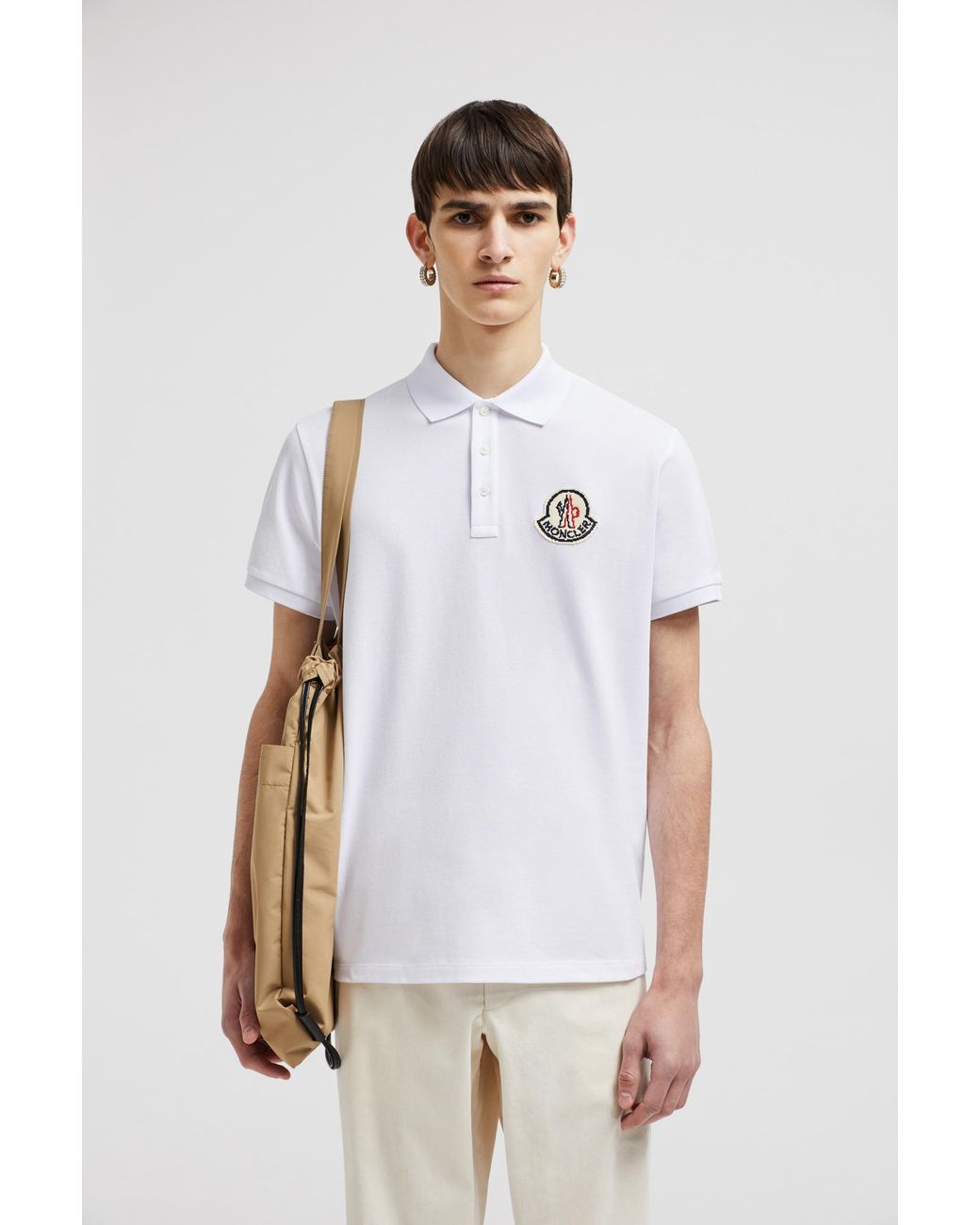 Moncler White Logo Patch Polo Shirt for men