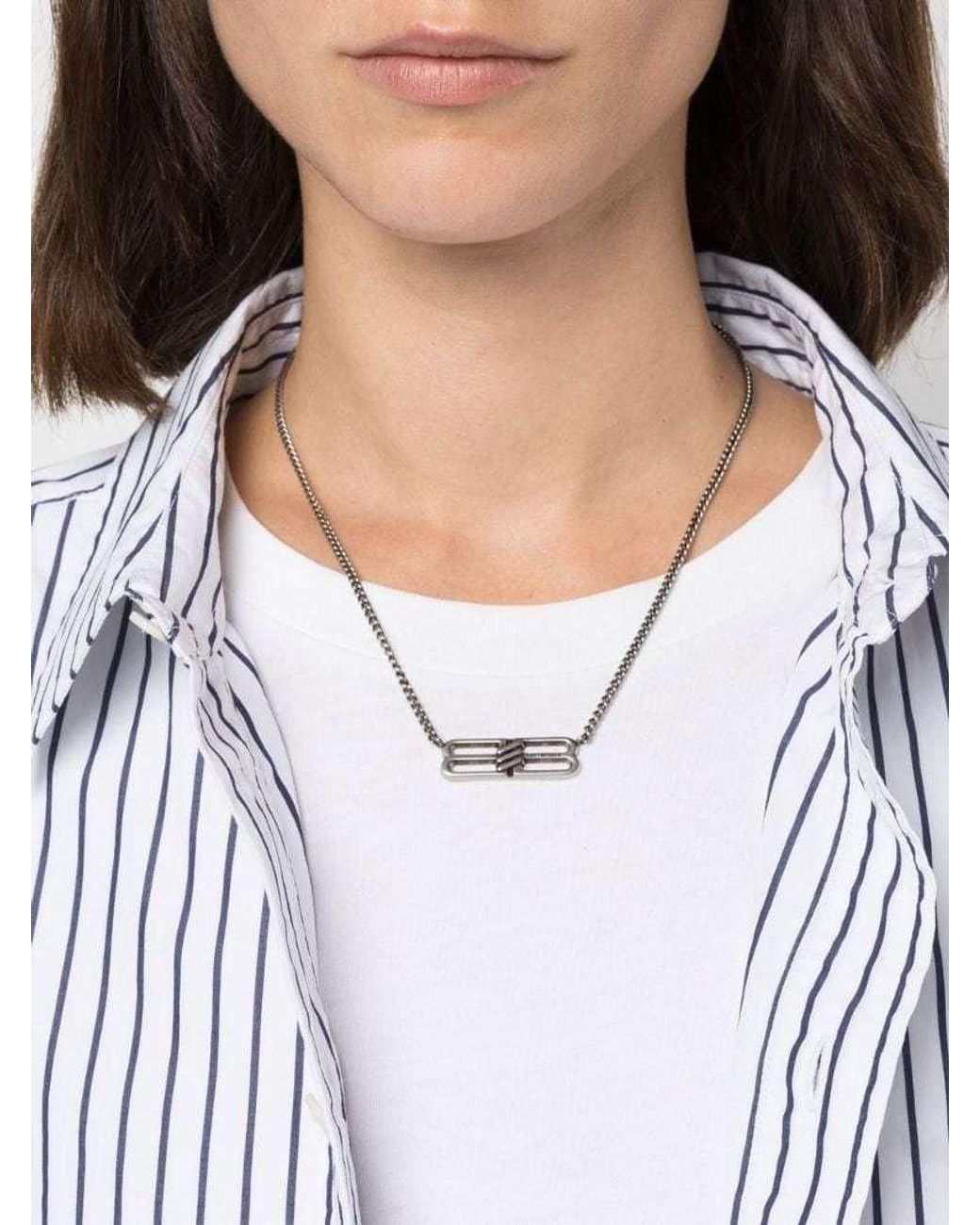 Balenciaga White Bb Icon Logo Charm Necklace