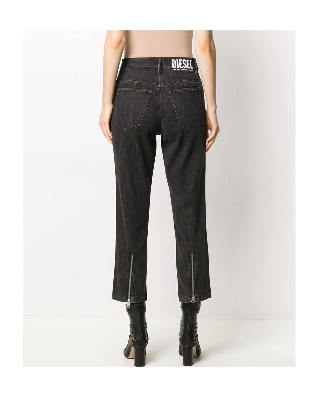 DIESEL Black Contrast-Waist Straight-Leg Pants
