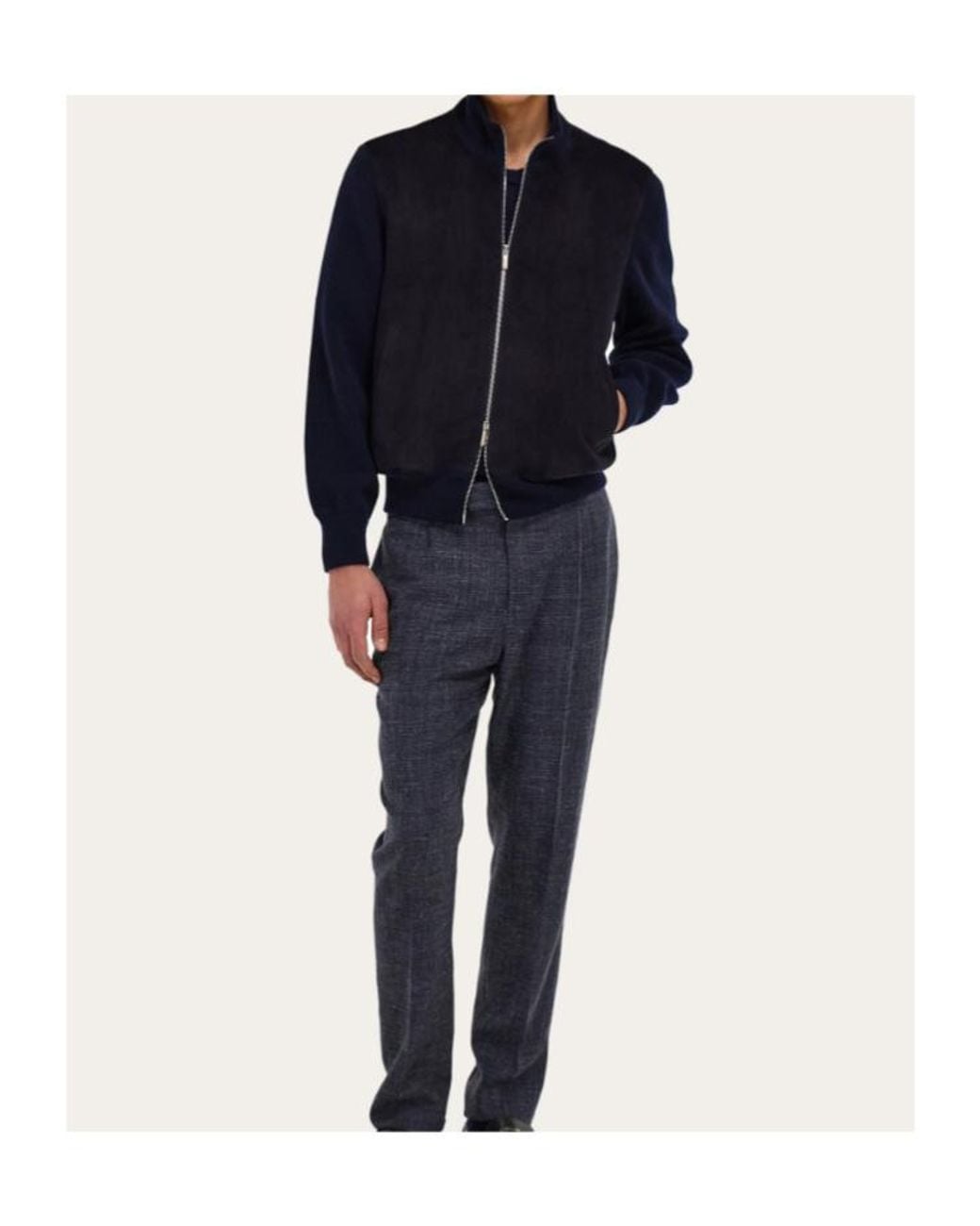 Ferragamo Blue Ferragamo Knitted Detail Zip-Up Jacket for men