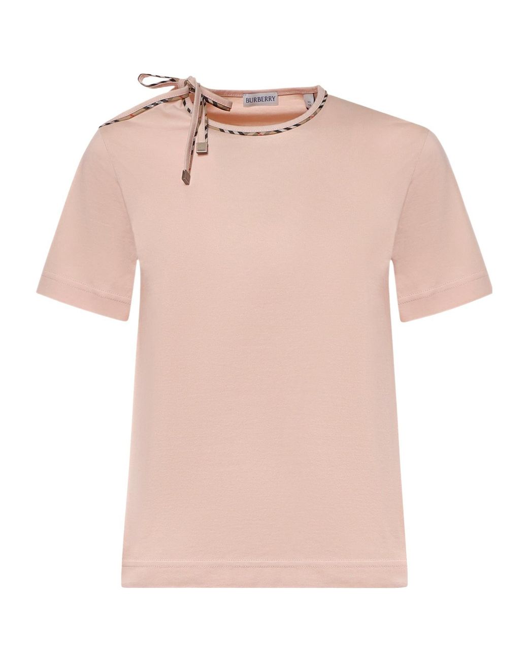 Burberry Pink Check Bow Cotton T-Shirt