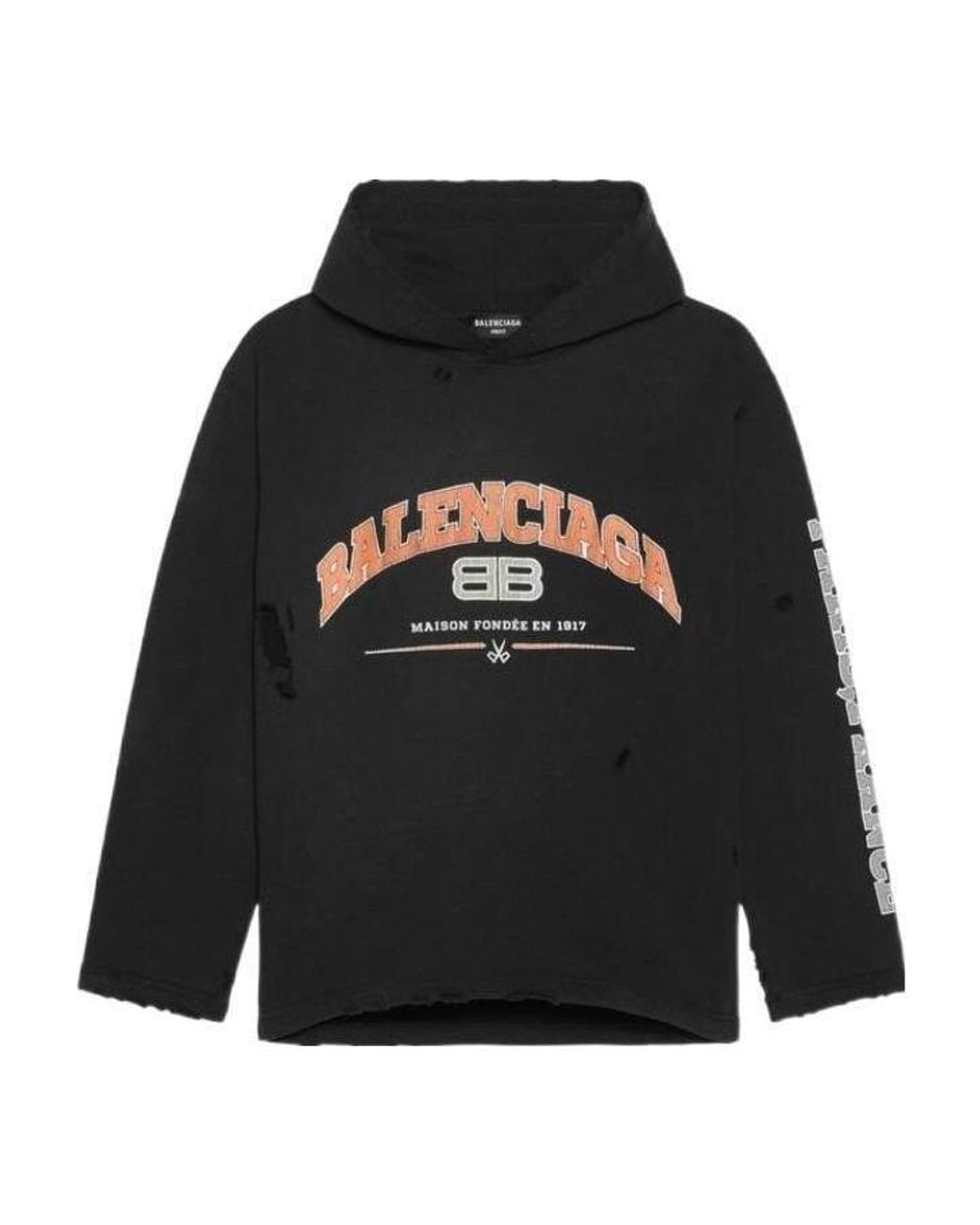 Balenciaga Black Distressed Logo Printed Hoodie