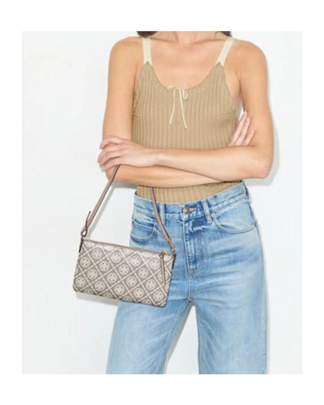 Tory Burch White Logo Printed Pochette