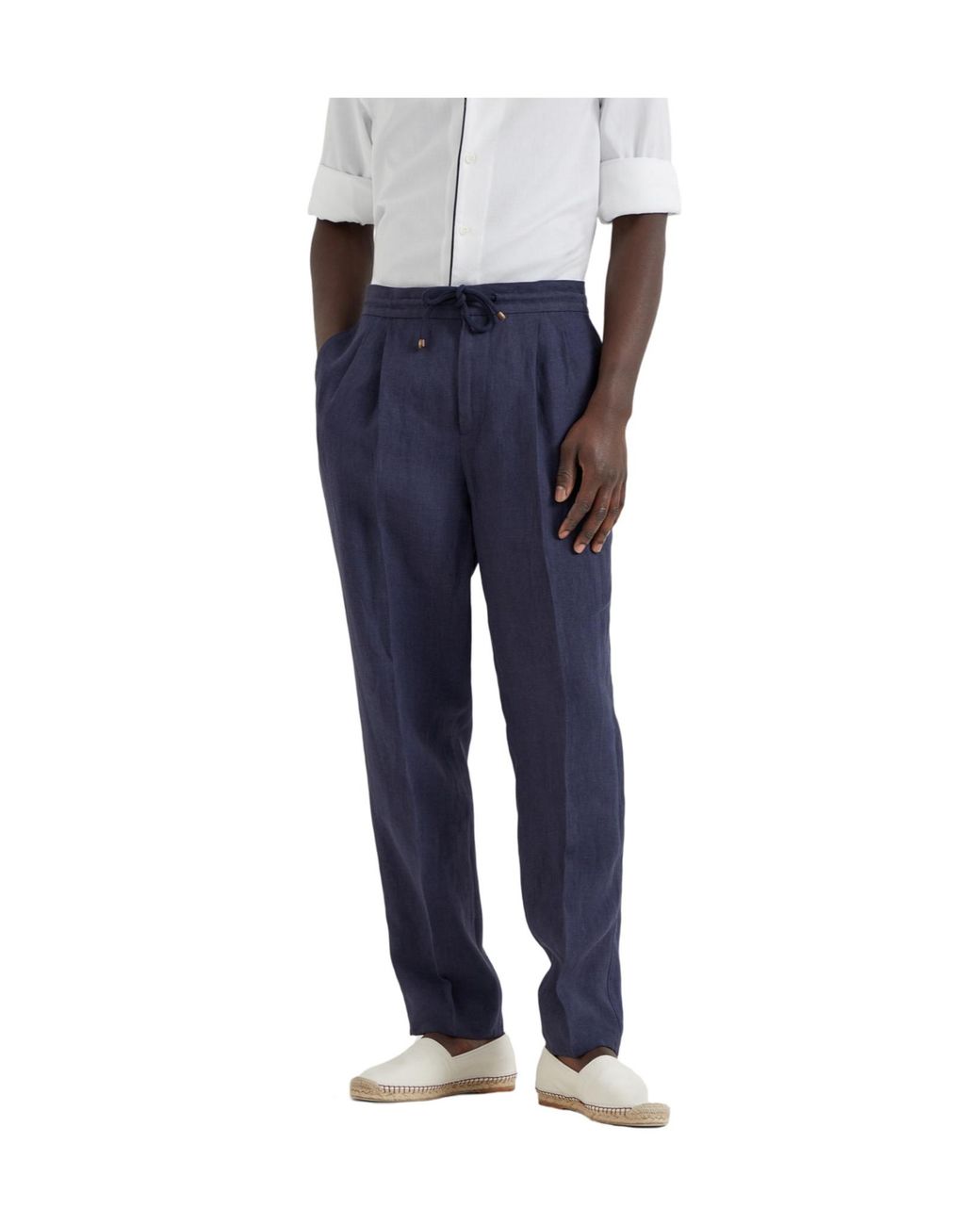 Brunello Cucinelli Blue Linen Trousers for men