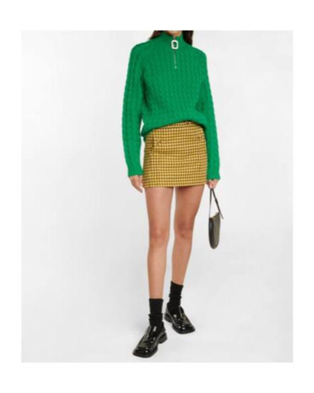 Plan C Metallic Houndstooth Checked Wool Miniskirt