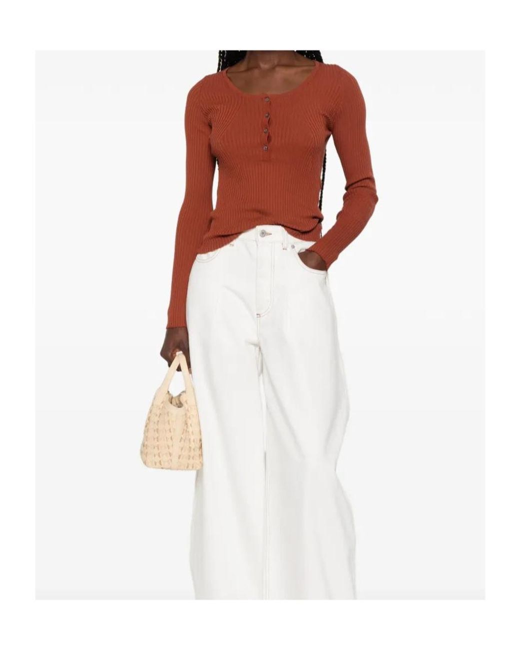 Roberto Collina Brown Ribbed-Knit Button-Up T-Shirt