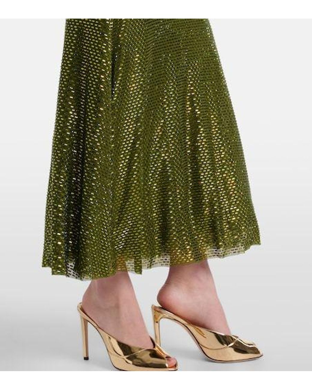 Self-Portrait Green Embellished Mesh Maxi Dress