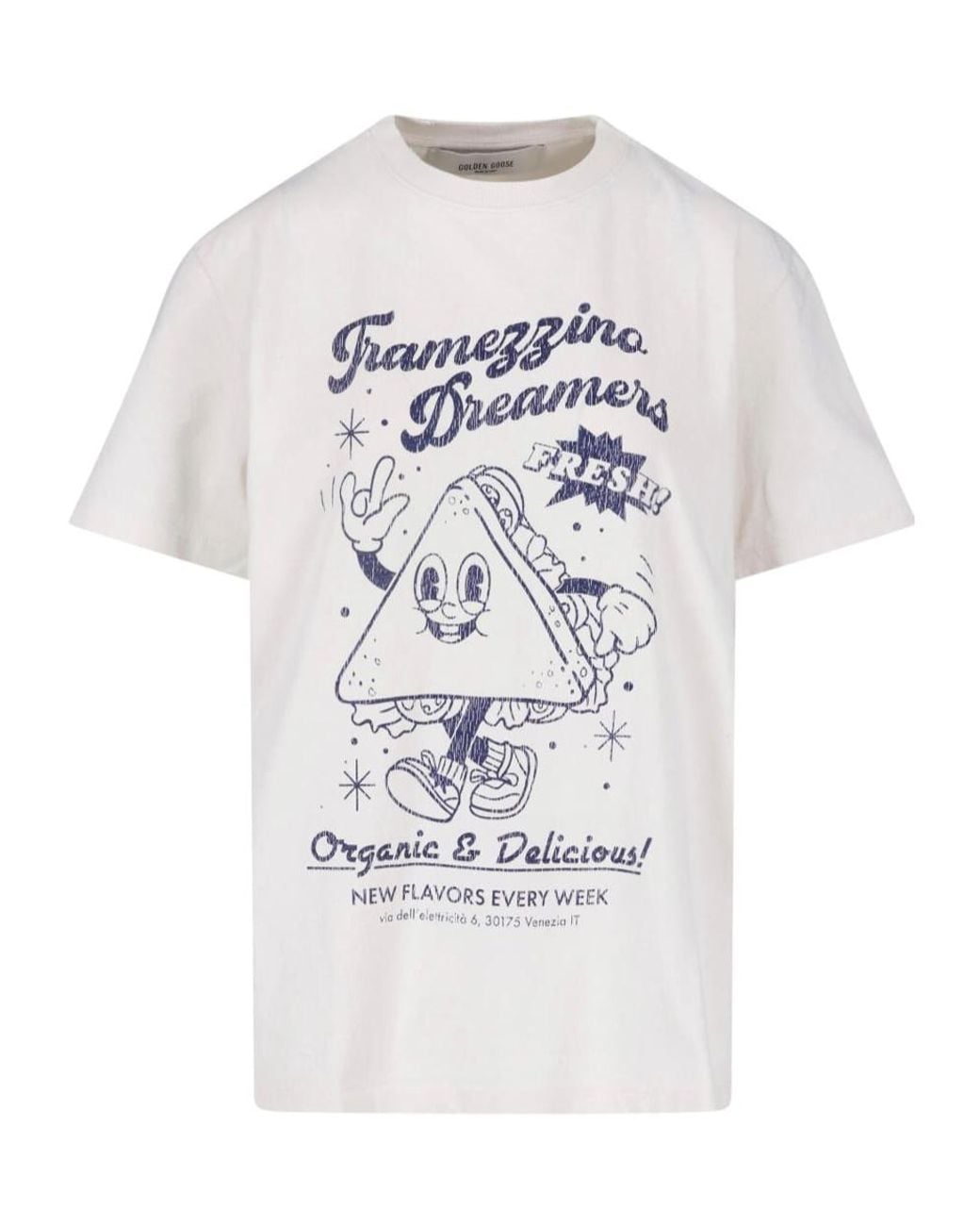 Golden Goose Deluxe Brand White Graphic Printed Crewneck T-Shirt