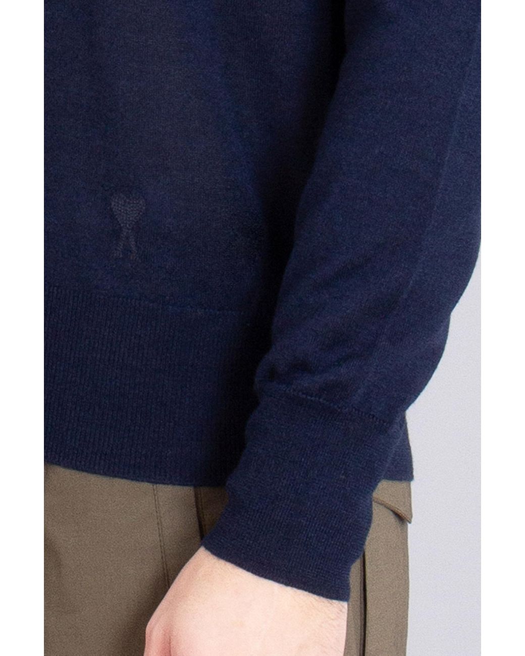 AMI Blue Ami Long Sleeved Knitted Polo Shirt for men