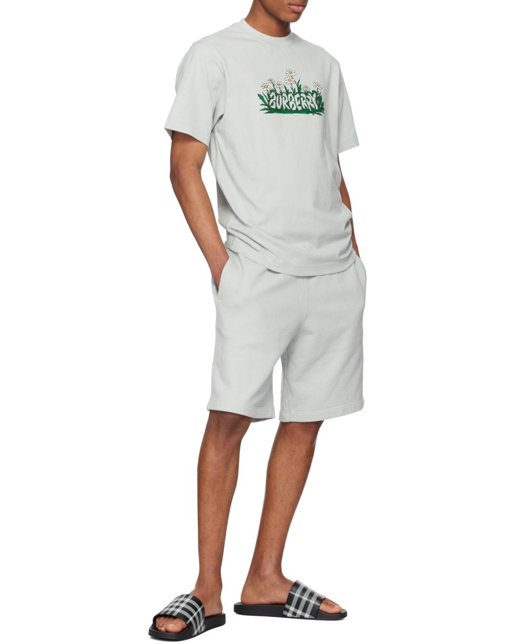 Burberry White Checked Slip-On Slides for men