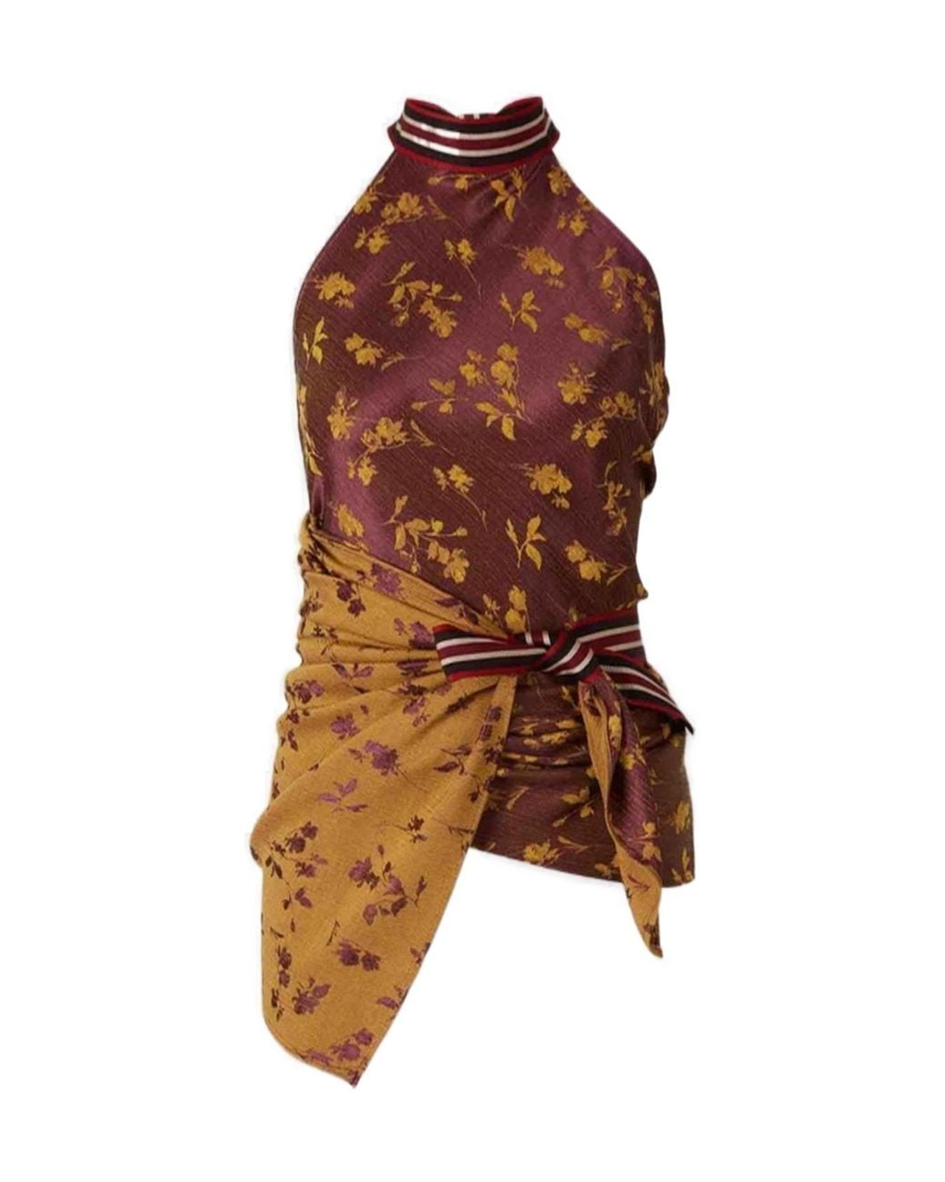 Dries Van Noten Brown Jacquard Wrap Top