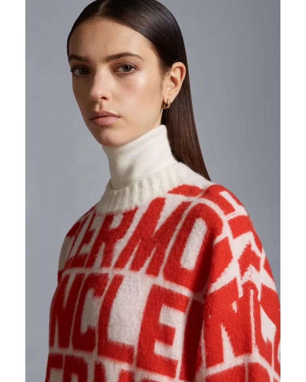 Moncler Red All-Over Logo Intarsia Knit Sweater