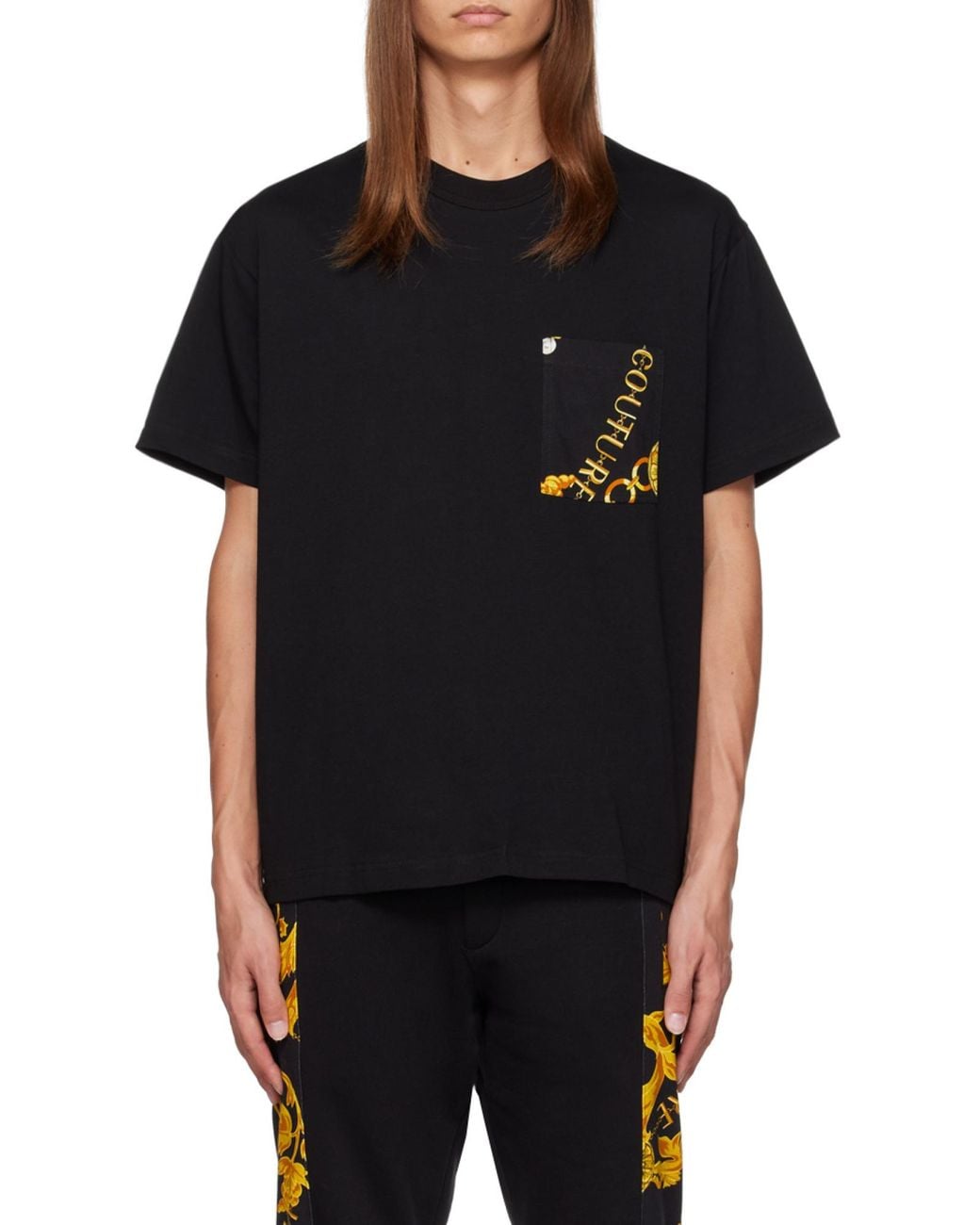 Versace Jeans Black Couture Baroque-Pattern Crewneck T-Shirt for men