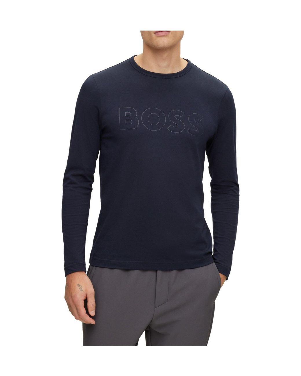Boss Blue Crew Neck Longsleeve Tee for men