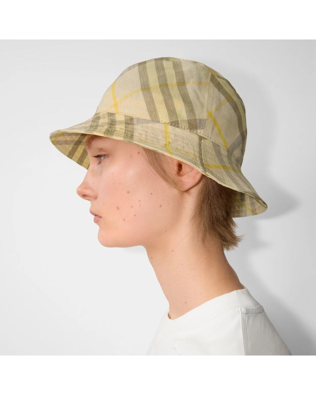 Burberry Metallic Checkered Wide-Brim Bucket Hat for men
