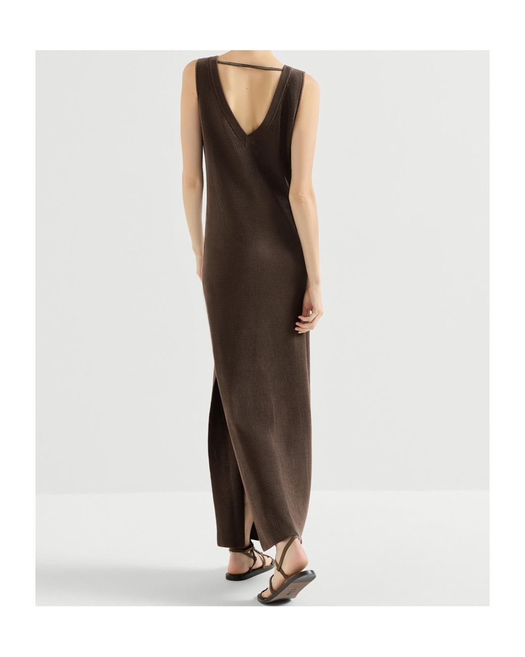 Brunello Cucinelli White Cotton Rib Knit Dress With Monili