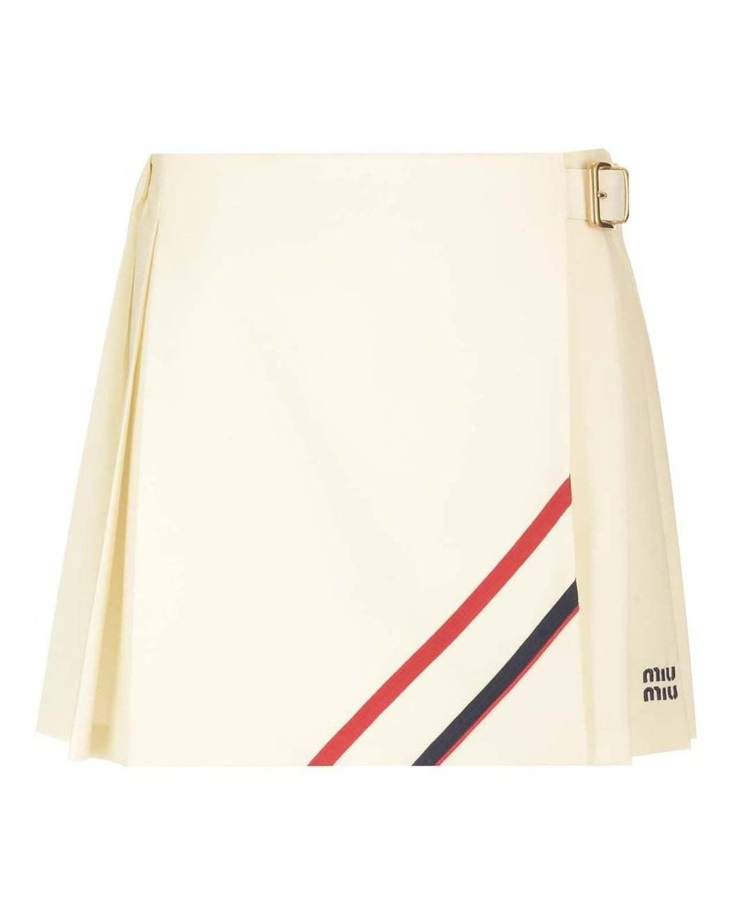 Miu Miu Natural Pleated Mohair Canvas Skirt
