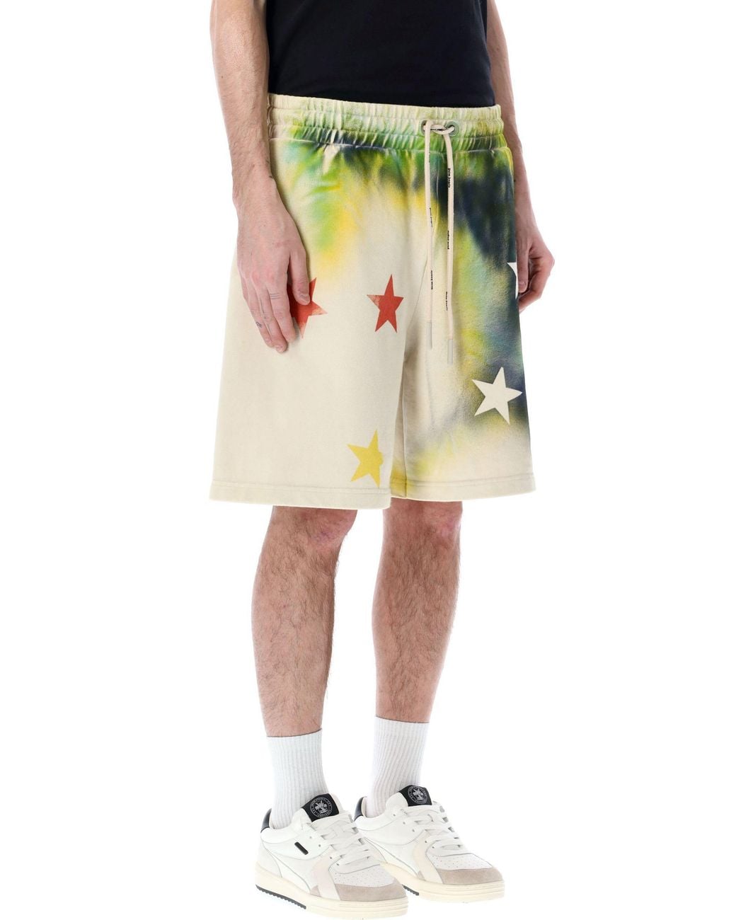 Palm Angels Black Star Sprayed Drawstringtrack Shorts for men