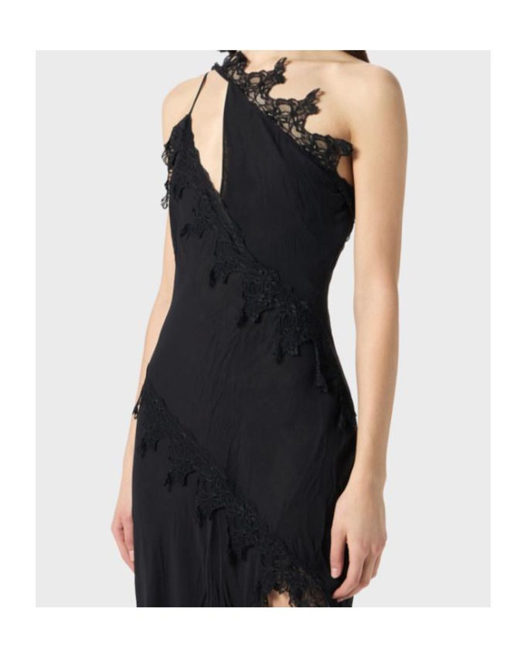 Blumarine Black Asymmetrical Lace-Embellished Draped Dress