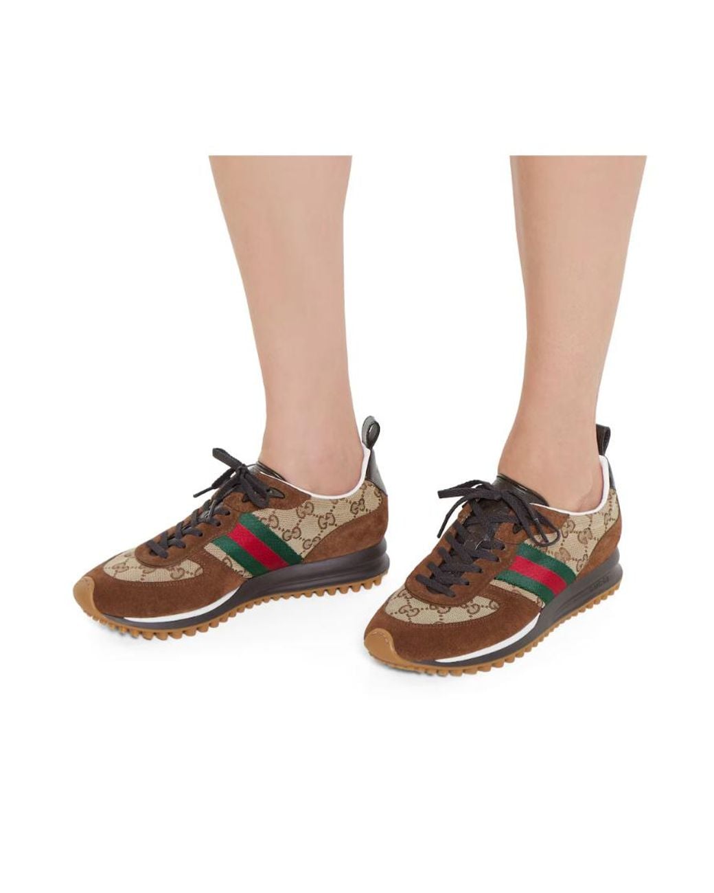 Gucci Brown Gg Supreme Web-Stripe Sneakers