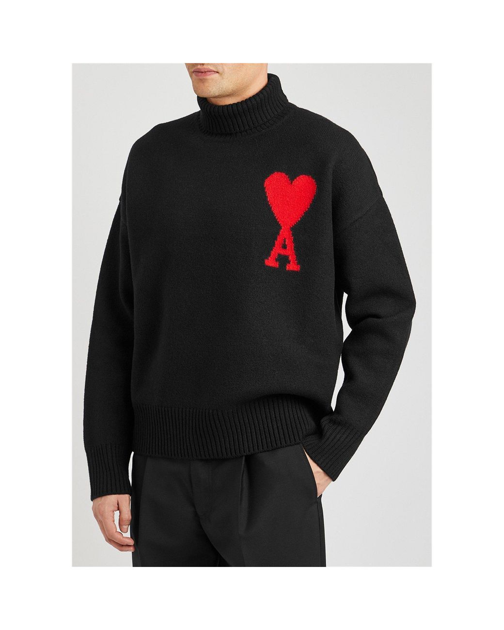 AMI Black Roll-Neck Wool Jumper for men