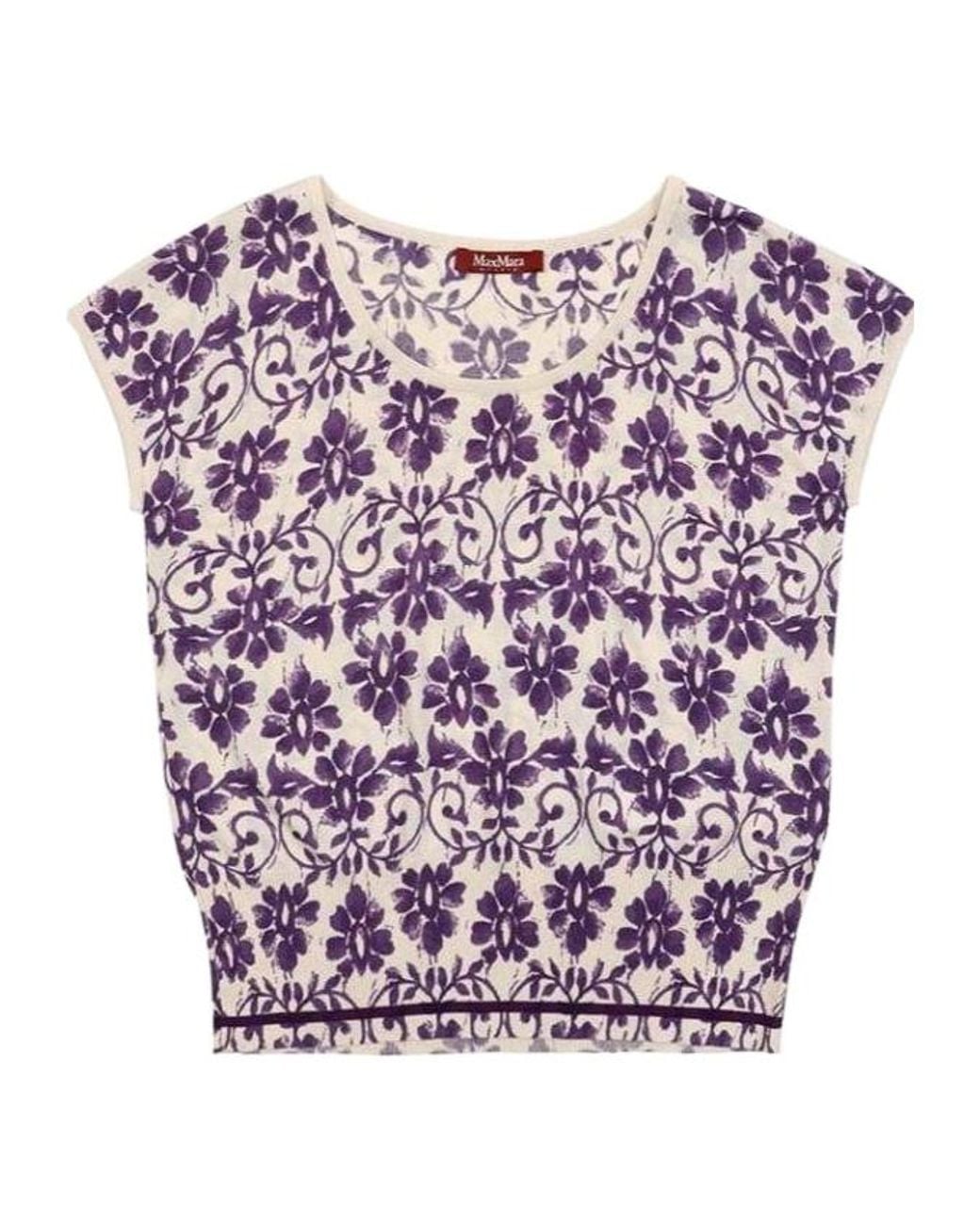 Max Mara Pink Printed T-Shirt With Round Neck