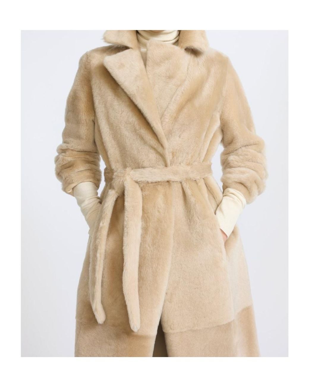 Yves Salomon Natural Belted Long Coat