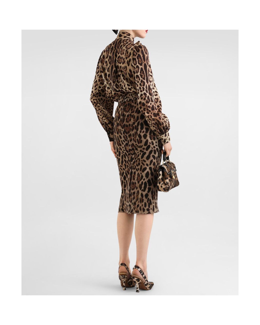 Dolce & Gabbana Brown Leo-Print Silk Charmeuse Shirt