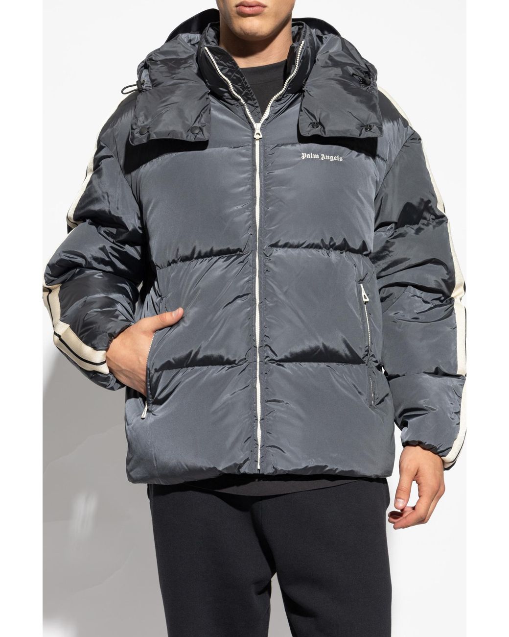 Palm Angels Gray Logo Embroidered Padded Track Jacket for men