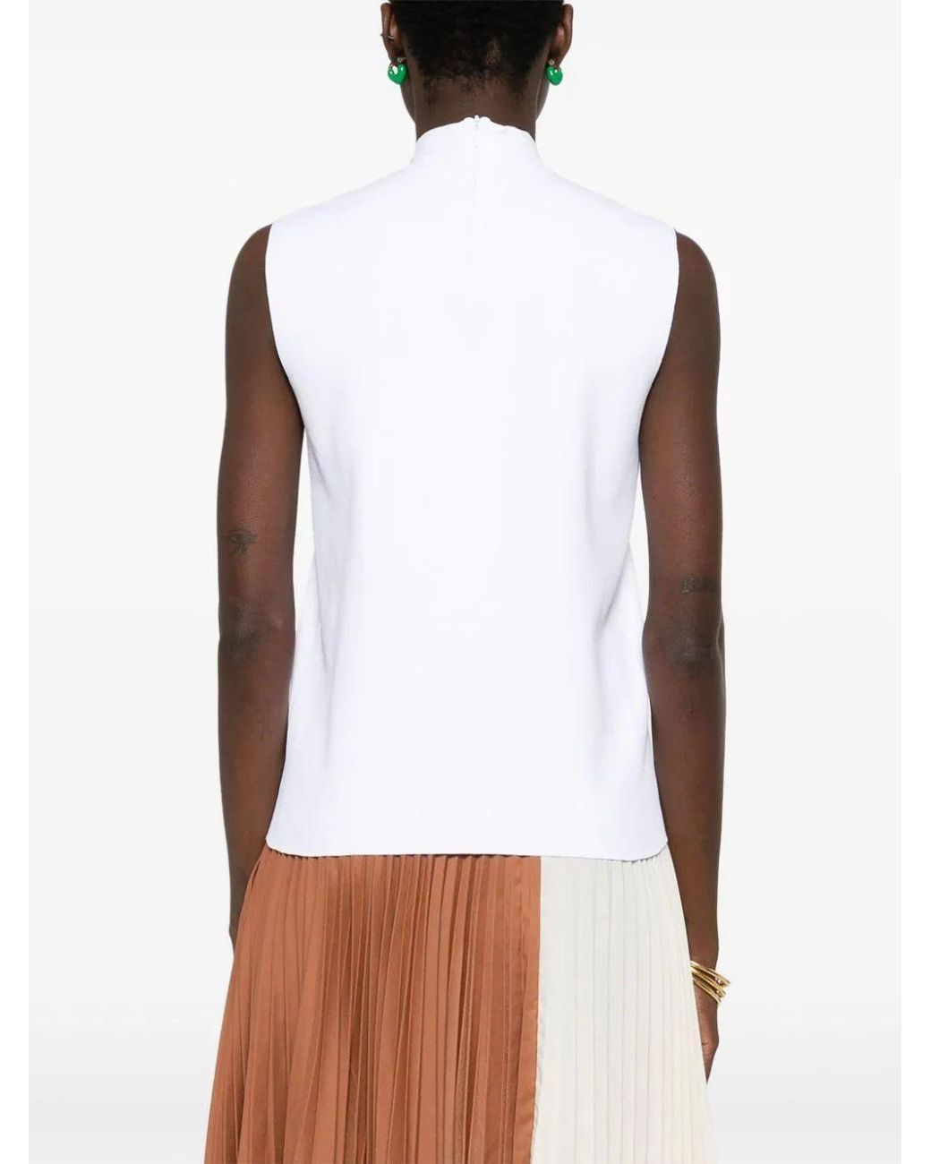 Plan C White Fine-Knit Mock-Neck Top