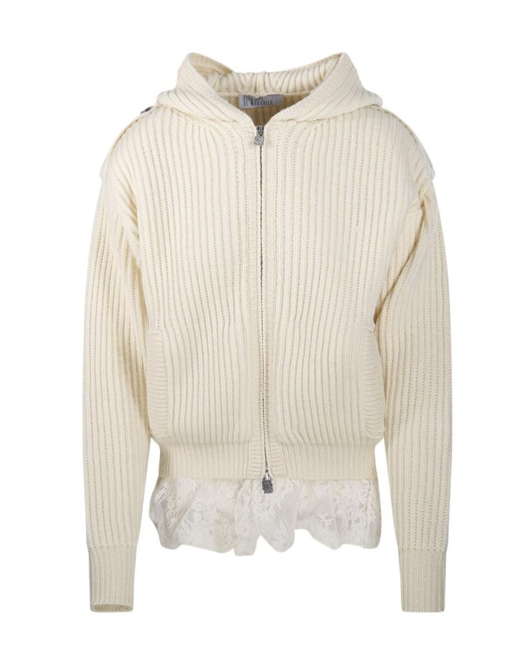 GIUSEPPE DI MORABITO White Lace Trim Hooded Sweater