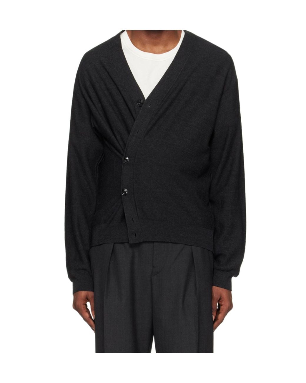 Lemaire Black V-Neck Long Sleeved Cardigan for men