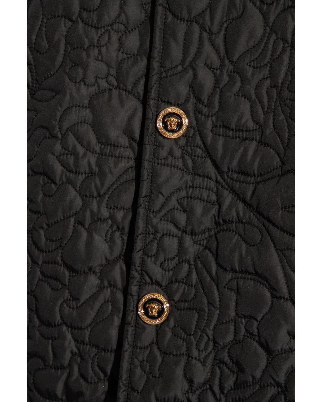 Versace Black Barocco-Quilted Button-Up Bomber Jacket for men