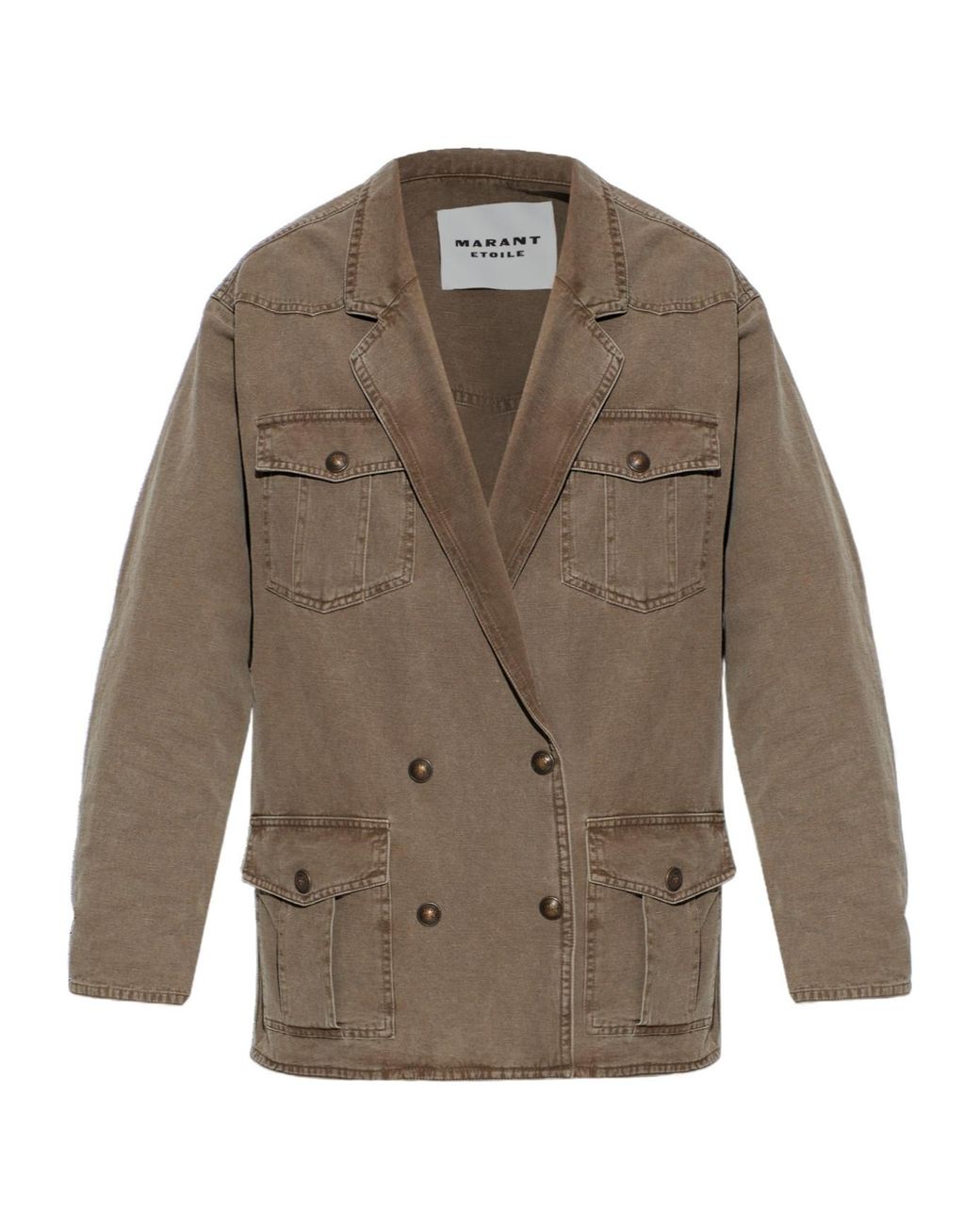 Isabel Marant Brown Double-Breasted Long-Sleeved Denim Jacket
