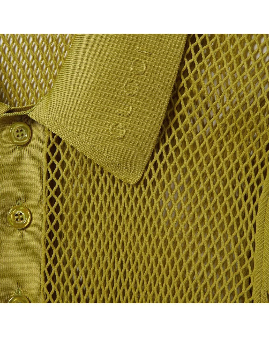 Gucci Green Embossed Technical Mesh Polo Top for men
