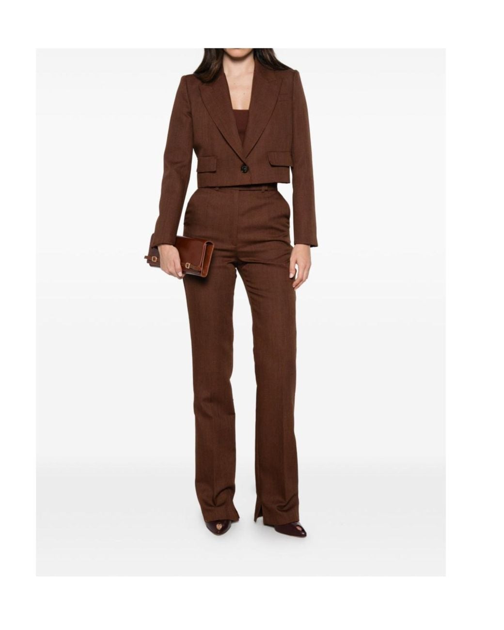 Elisabetta Franchi Brown Single-Button V-Neck Blazer