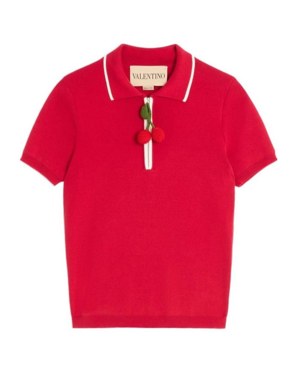 Valentino Red Cherry Embellished Short-Sleeved Polo Top