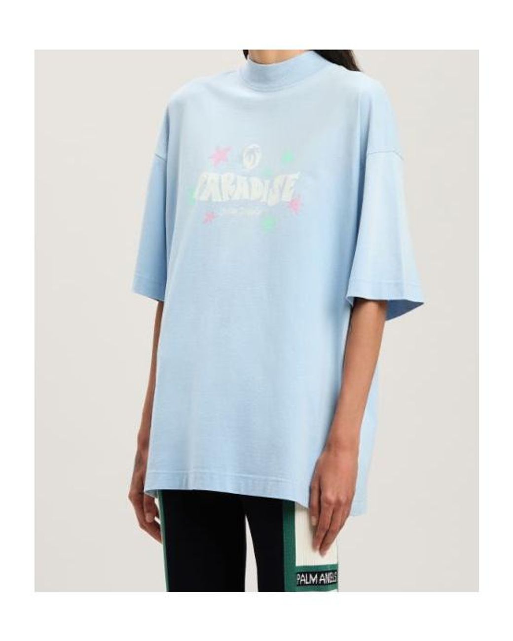Palm Angels Blue Paradise Palm Printed Drop Shoulder T-Shirt
