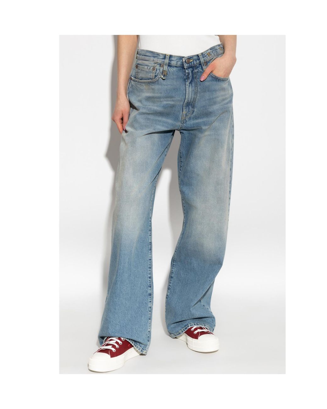 R13 Blue Wide-Leg Distressed Jeans