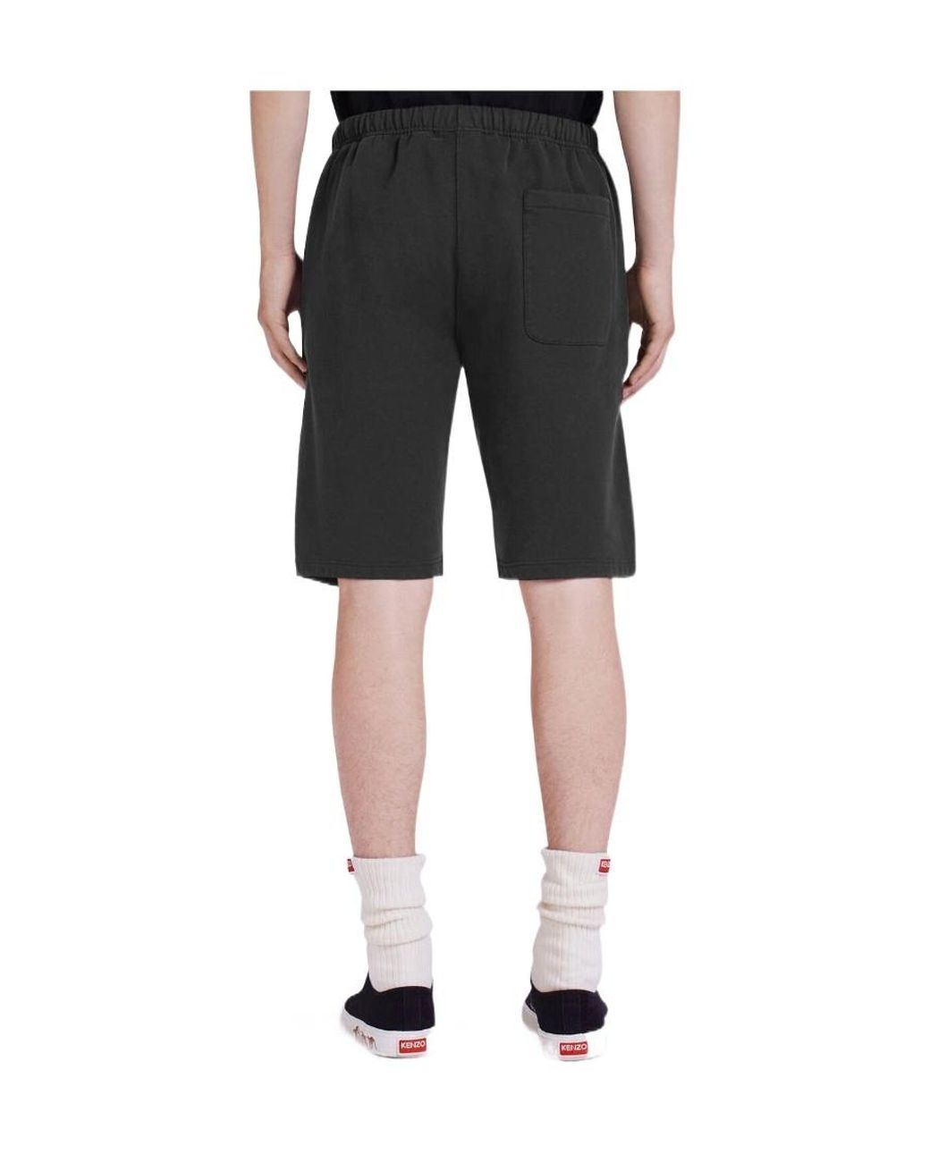 KENZO Black Logo-Patch Mid-Rise Shorts for men