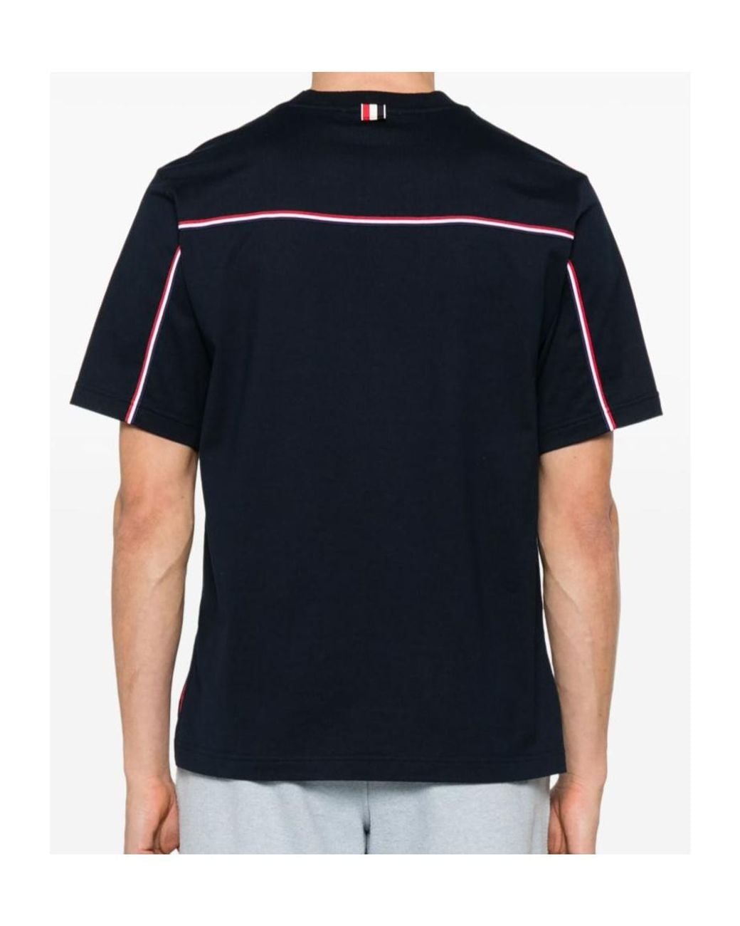 Thom Browne Blue Stripe Detailed Crewneck T-Shirt for men