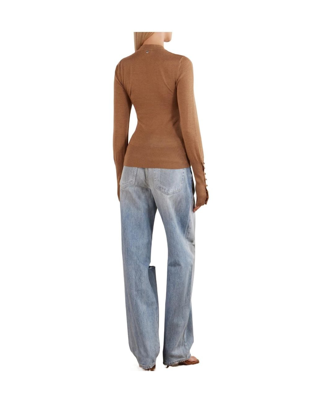 Rabanne Brown Embellished Wool And Silk-Blend Sweater