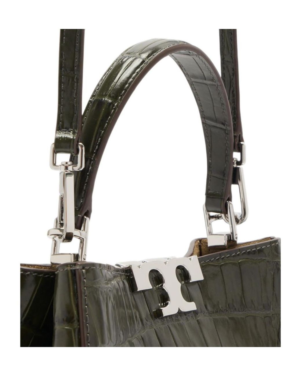 Tory Burch Black Mini Eleanor Croc-Embossed Satchel