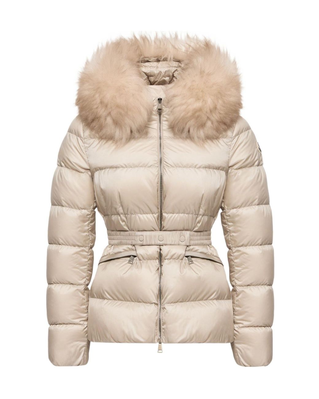 Moncler Natural Boed Hooded Shearling-Trimmed Short Down Jacket