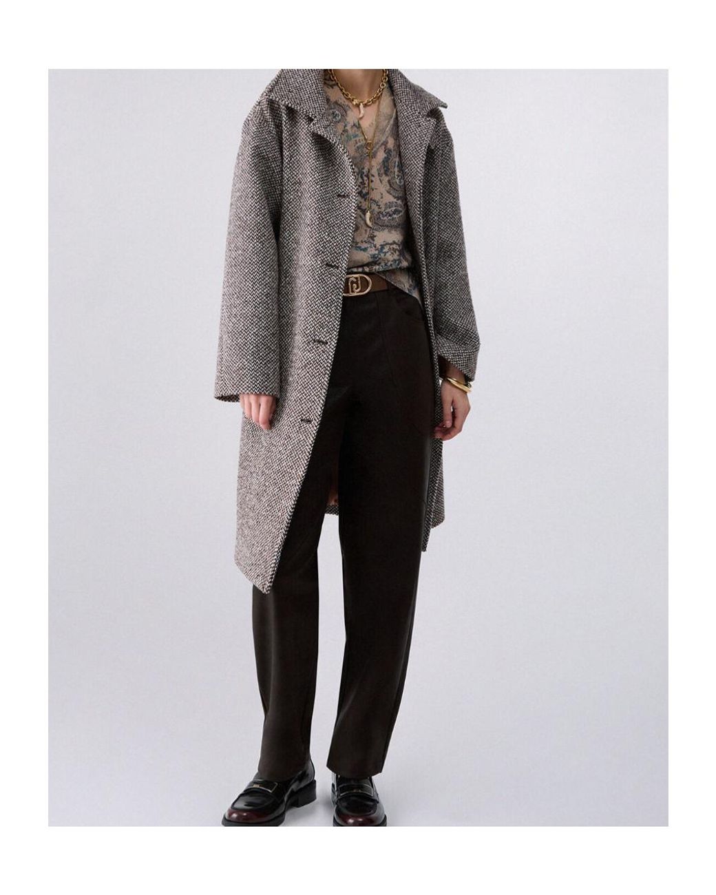 Liu Jo Gray Belted Houndstooth Coat