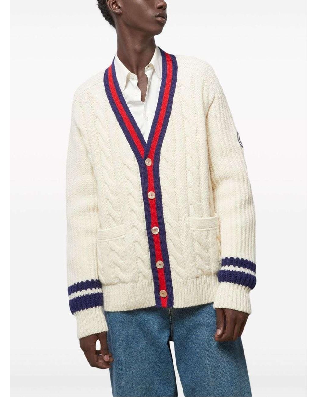 Gucci Natural V-Neck Cable-Knit Cardigan for men