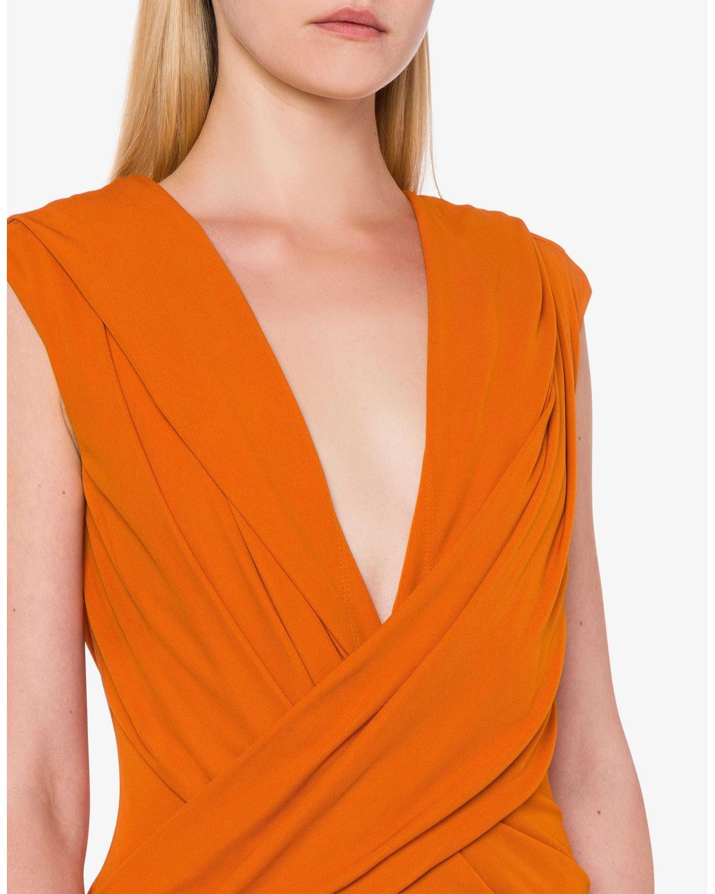 Alberta Ferretti Orange Draped Sleeveless Dress