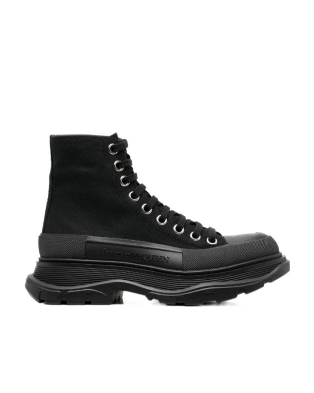 McQueen Black Tread Slick Lace-Up Boots